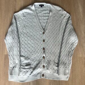 Lands End Light Blue Cable Knit Cotton Wool Blend Cardigan Sweater Womens 3X